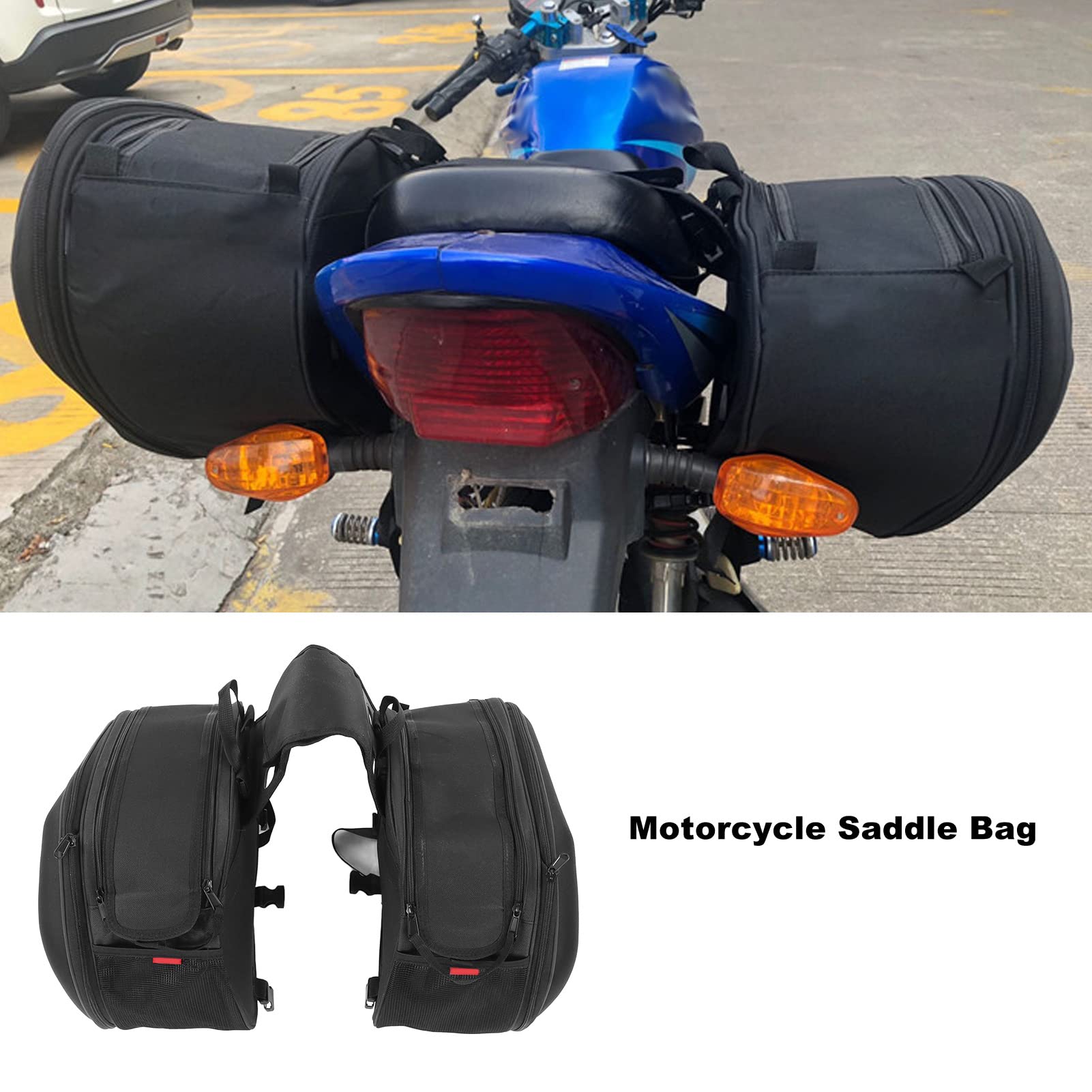Motorrad-Satteltaschen-Paar, Robustes 600D-Oxford-Gewebe, großes Fassungsvermögen, 36 l, 58 l, Schwarze Seitentaschen mit Regenschutz (Schwarz)