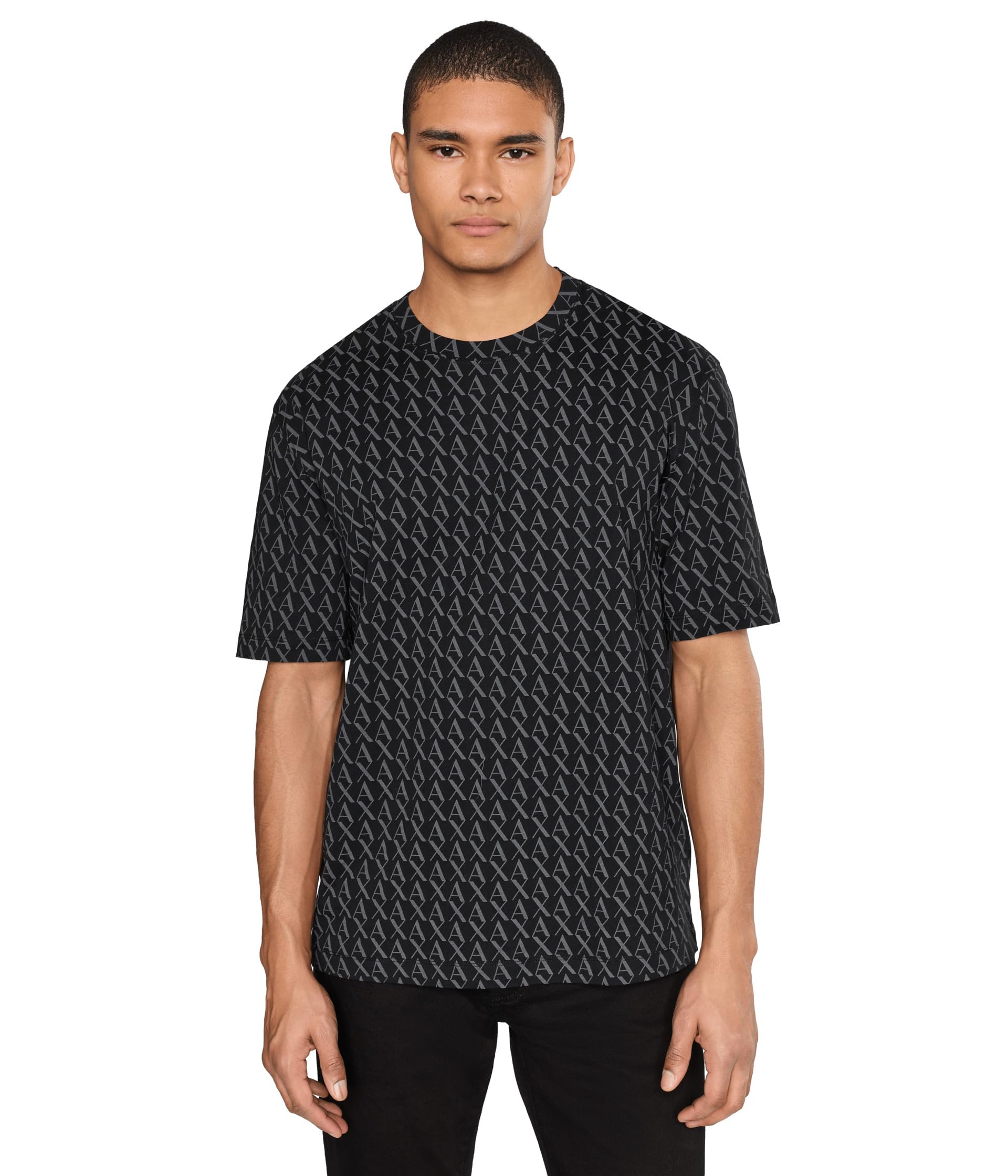 Armani Exchange Men's Allover Logo Tee, T-Shirt, Black, L