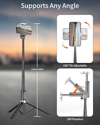 Selfie Stick Tripod - Tripod for iPhone with Remote, Lightweight Phone Stand for Android, Extendable Phone Tripods Stand Compatible with All Cell Phones for Video Recording/Photo/Live Stream/Vlog