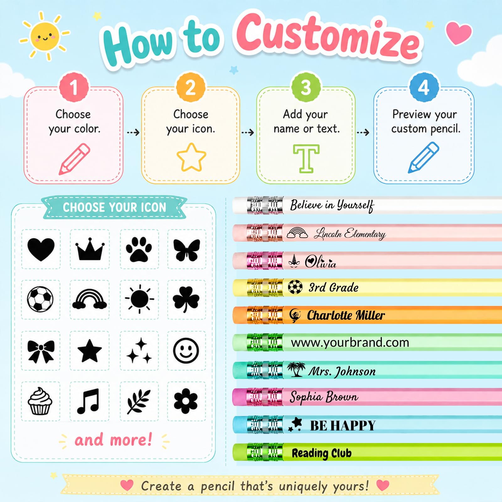 Lot de 2 crayons personnalisés avec nom et logo