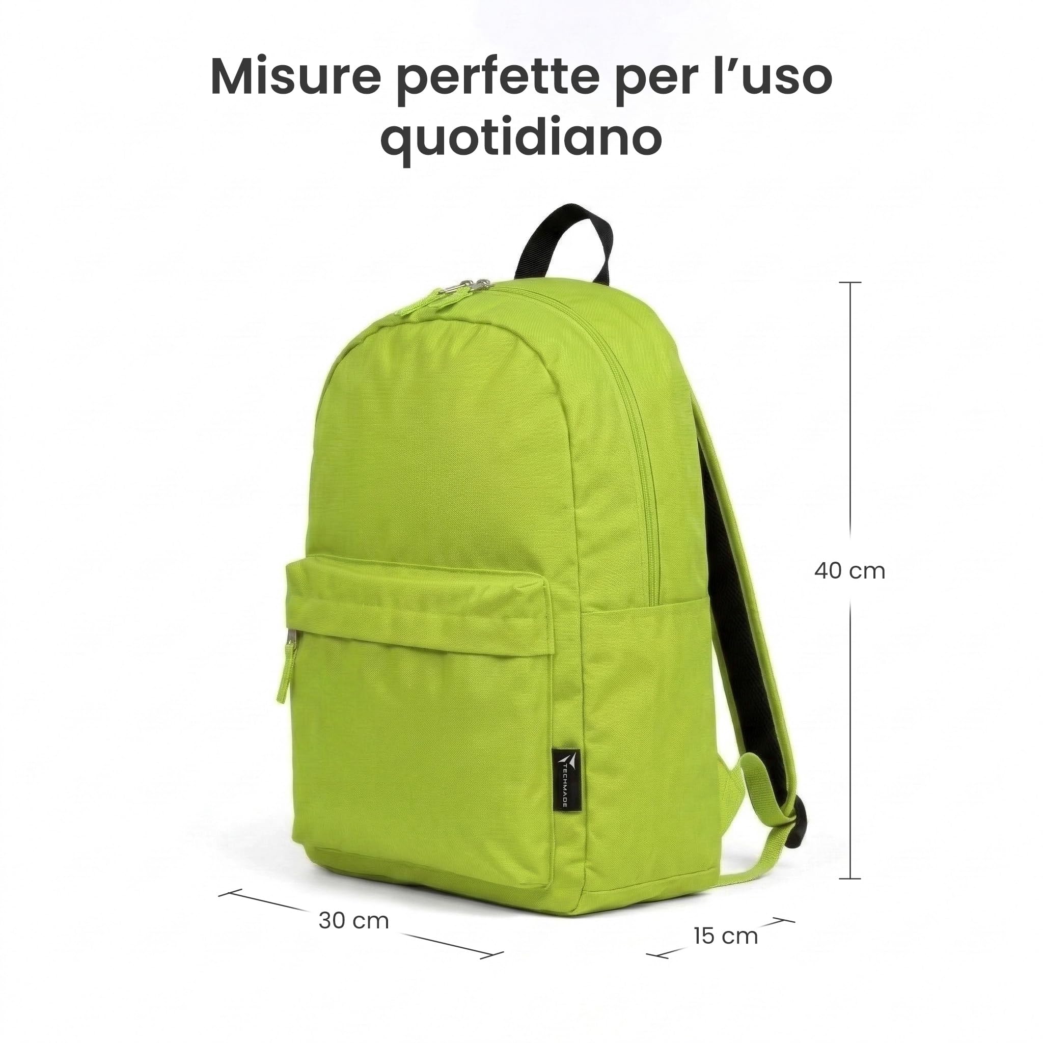 TECHMADE Zaino Scuola/Casual Unisex Multifunzionale 30x15x40 cm – IDEALE PER: Lavoro, Scuola, Ufficio, Tasche, Tempo Libero, Tasche Multiple e Cerniere Resistente - Poliestere 600D PVC (Verde Lime)