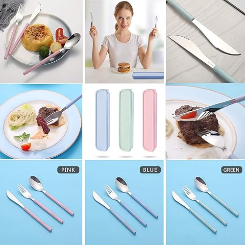 Miniatura 6 de Utensilios portátiles para el hogar, juego de cubiertos reutilizables con estuche, cubiertos de viaje de metal de acero inoxidable, vajilla de