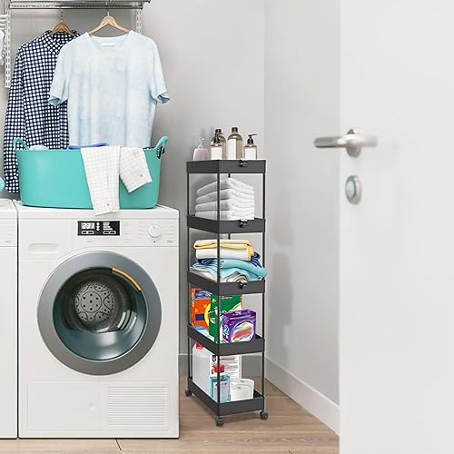 Miniatura 78 de Spacekeeper - Carro de almacenamiento de 4 niveles, organizador de estantería móvi,l para cocina, baño, lavandería, Blanco Blanco,Gris,Negro