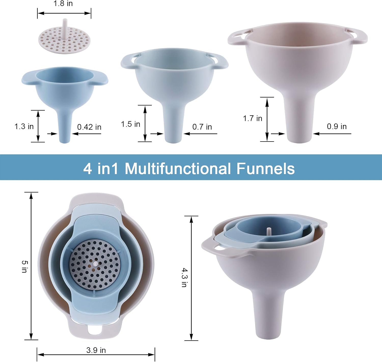 1pc Small Funnels for Kitchen Use,Funnels for Bottles Funnel with Strainer for Transferring Oil,Food,Water,Liquid, Fluid,Dry Ingredients and Powder