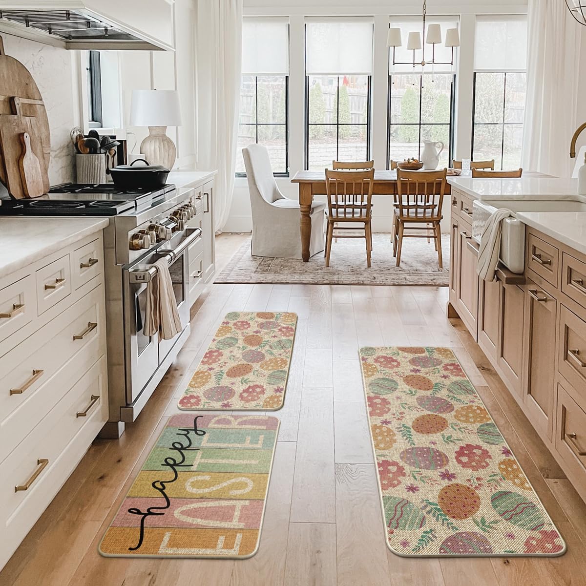 Artoid Mode Colorful Eggs Happy Easter Kitchen Mats Set of 3, Spring Home Decor Low-Profile Kitchen Rugs for Floor - 17"x29"+17"x36"+17"x47"