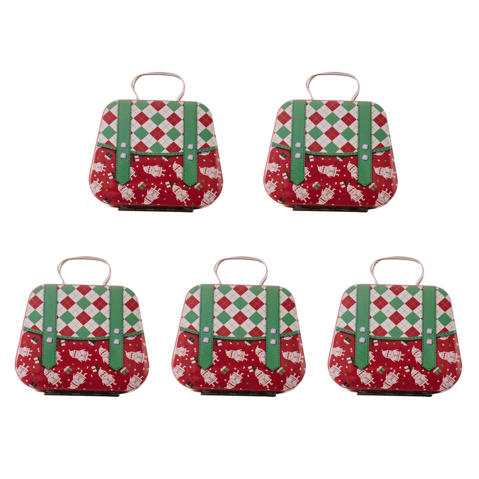 ljhnba 5Pcs Christmas Iron Candy Boxes with Handle Handheld Sweets Tins Portable Candies Holders Sugar Storage Container Holiday Candy Containers