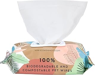Eco Wave Hypoallergenic Plant-Based Pet Wipes, Dog and Cat Grooming Wipes for Face, Ears, Body, Butt, and Paws, Fragrance Free, Compostable, 100 Count