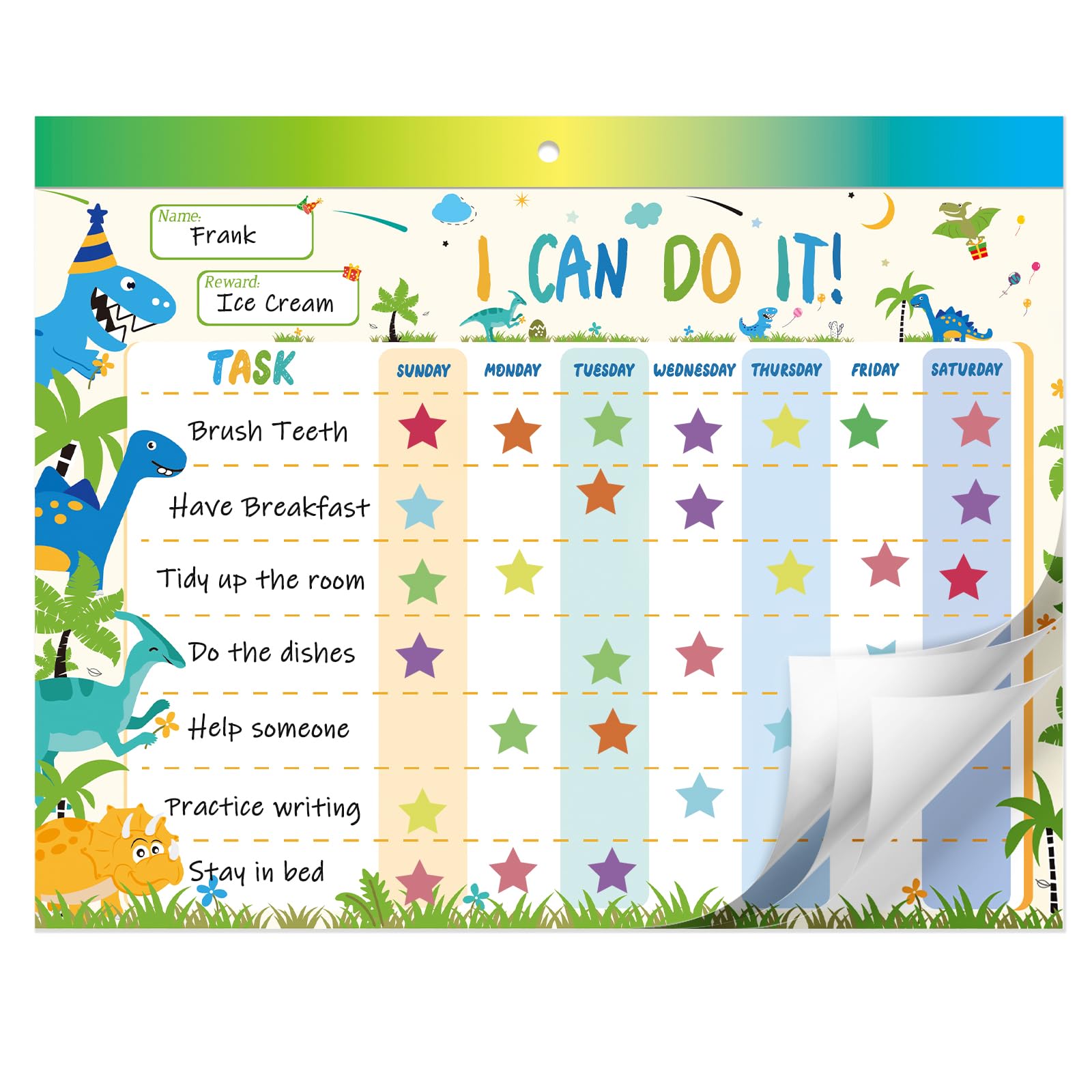 WERNNSAI Reward Chart for Kids - 26 PCS Visual Timetable Magnetic Behavior Chart for Children Dinosaur Daily Routine Chart with Star Reward Stickers Kids Develop Responsibility Good Habits