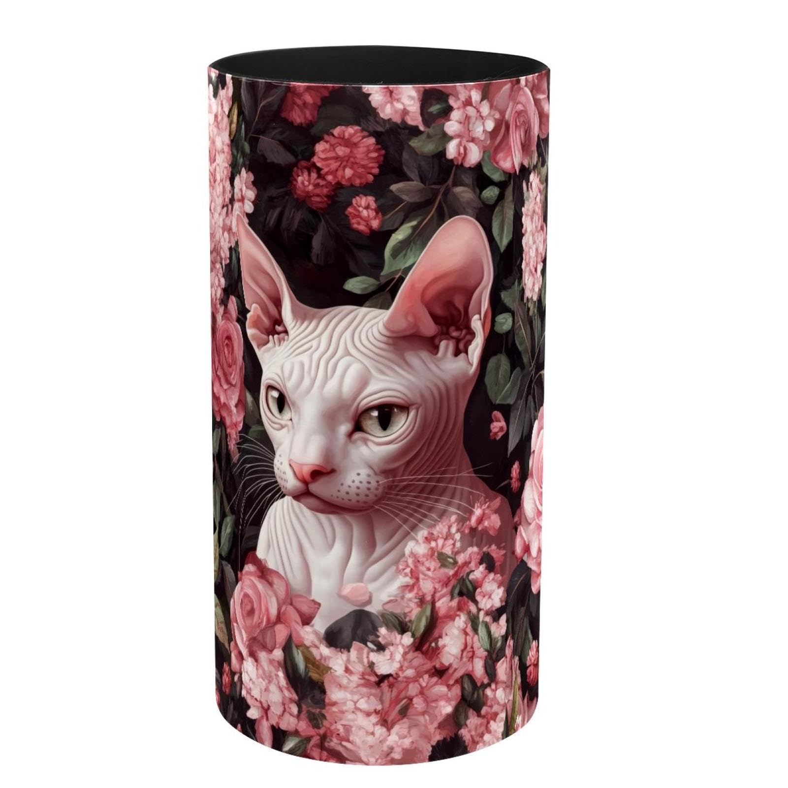Boîte à musique en métal fleurs roses chat sans poils pot à crayons
