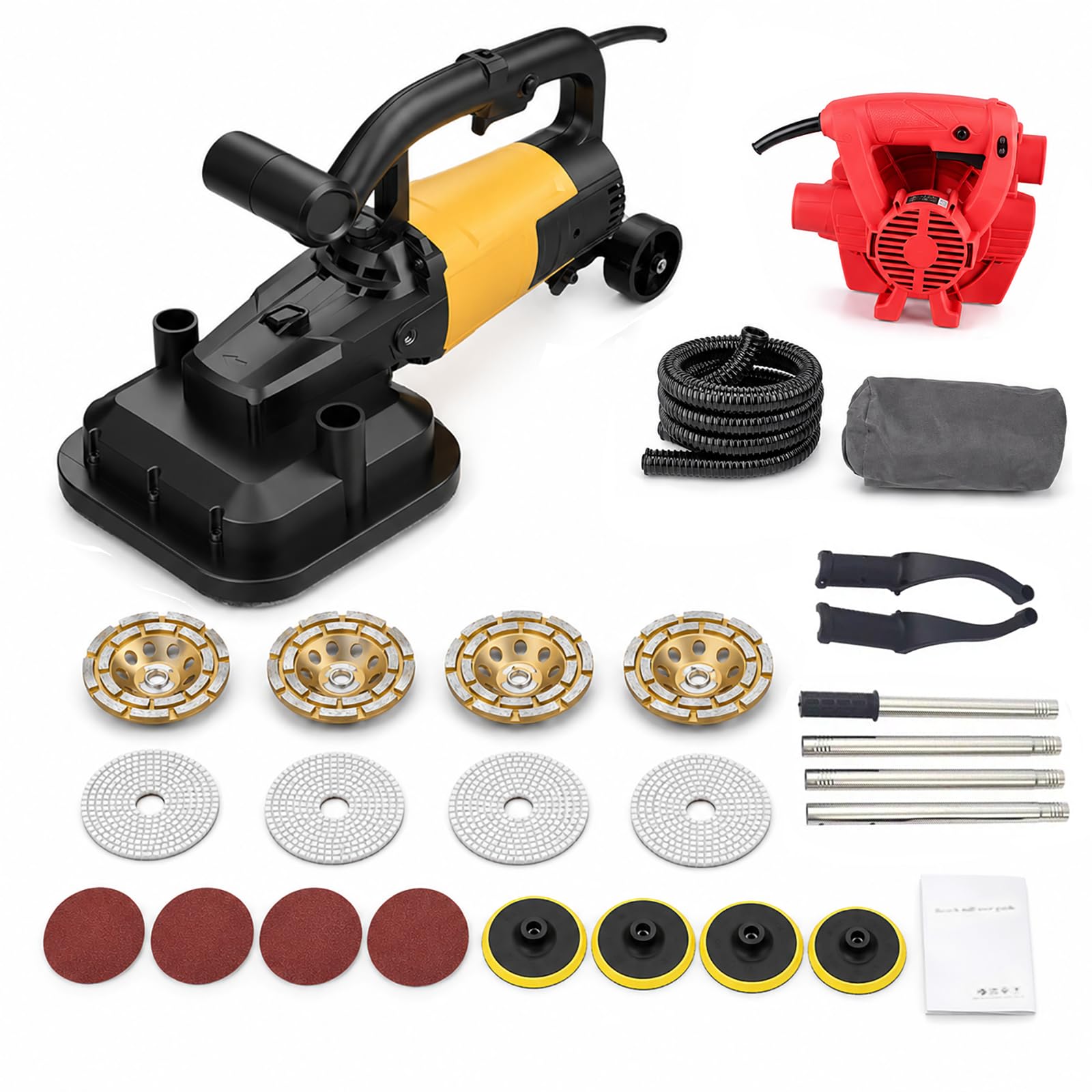 Hcauynn Kitb Floor Grinder For Concrete & Epoxy Removal, 4-Head Concrete Grinder Machine With Adjustable Speed For Concrete Polishing & Wall Grinding