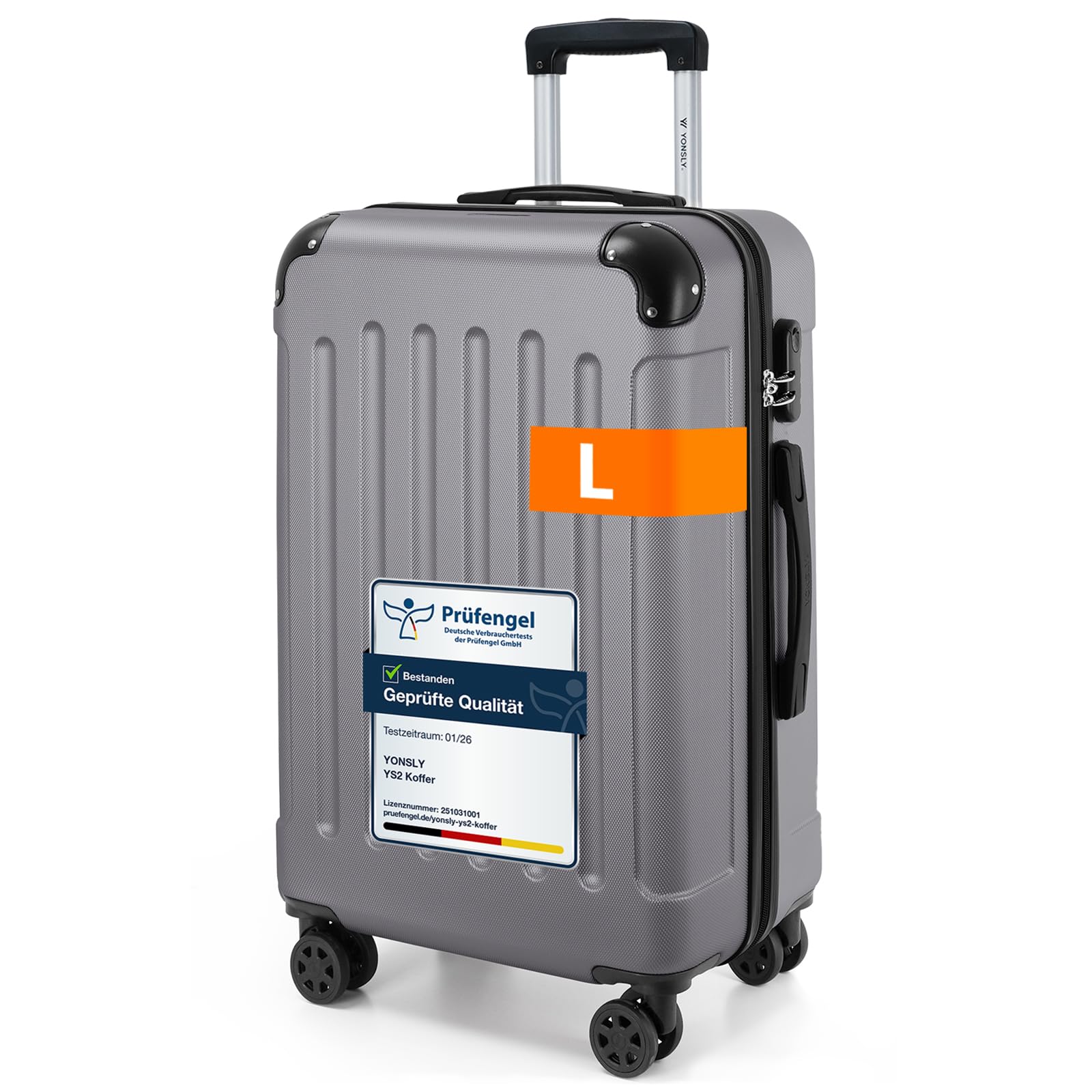 YONSLY Gepäck Reisekoffer, Trolley Rollkoffer Handgepäck, Hartschalenreisekoffer mit 360° Lenkrollen, Zahlenschloss, Mehrstufiger Teleskopgriff