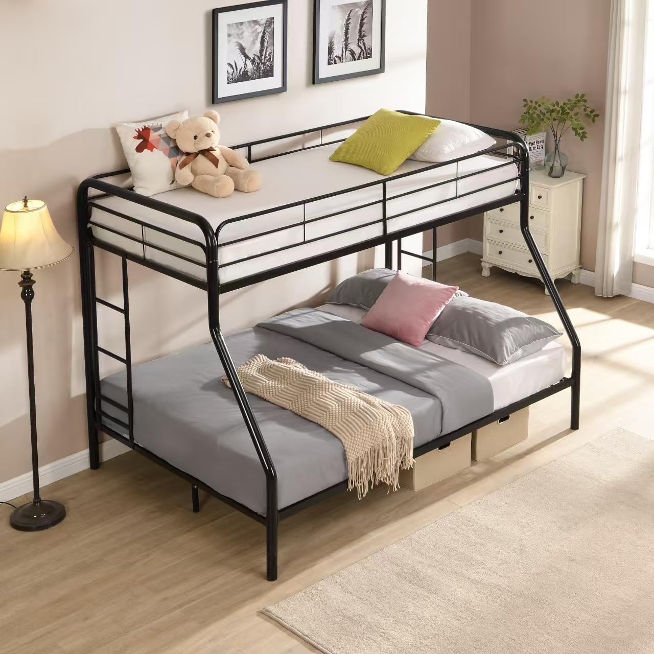 Twin Over Full Bunk Bed, Metal Heavy Duty Bunk Beds for Small Spaces, No Box Spring Needed, Large Under Bed Storage, Easy Assemble, Black