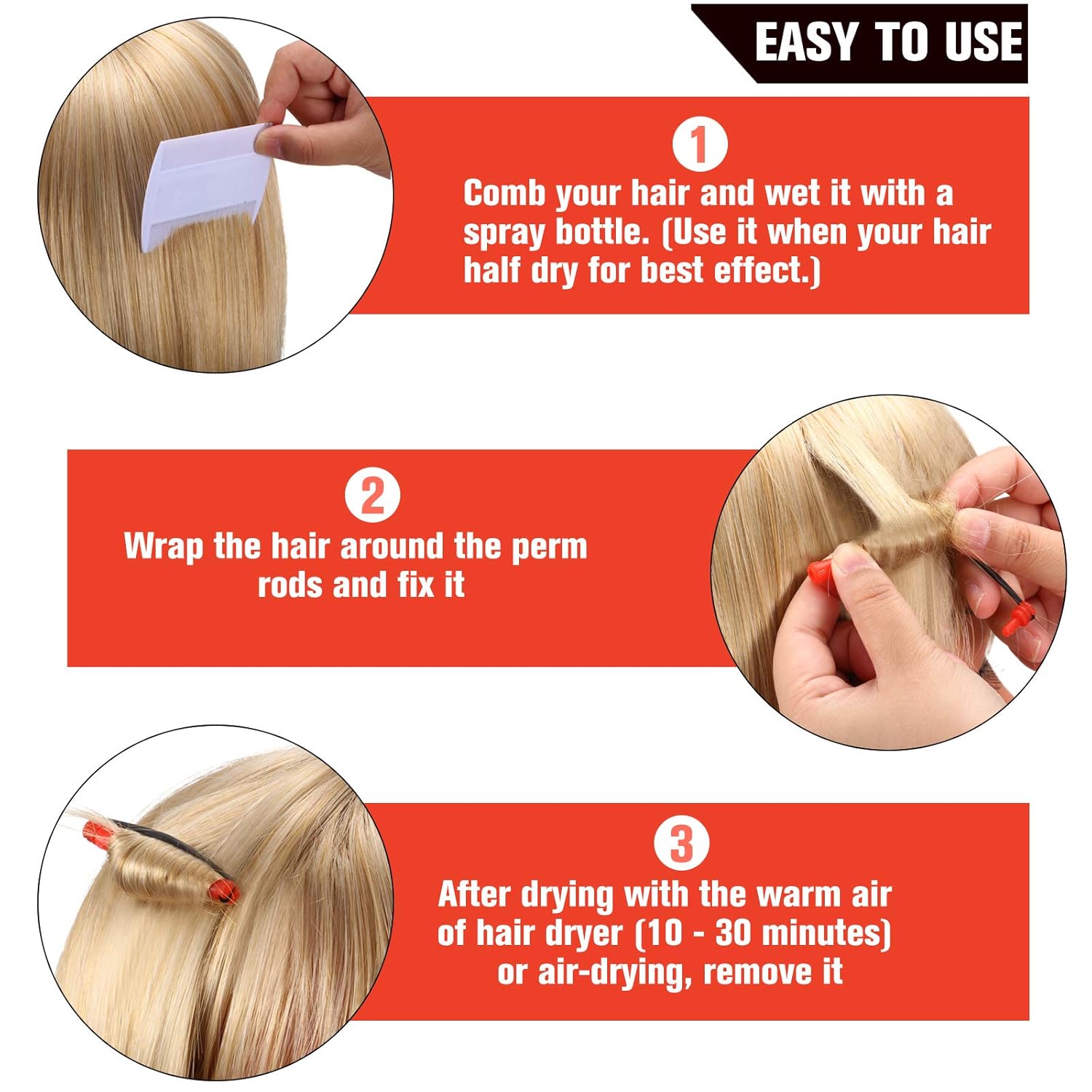 WILLBOND 84 Pieces Hair Perm Rods Hair Curling Rollers Perming Curlers Rods Cold Wave Rollers for Hairdressing Styling Tools(0.2 Inch,Red) thumbnail