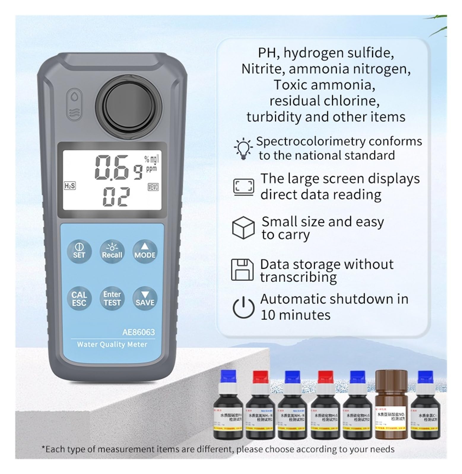 Testeur Numérique De Qualité De L'eau De Laboratoire AE86063, Détecteur De PH Écran rétroéclairé | Nitrite d'azote d'ammoniac de chlore résiduel for piscine/aquarium