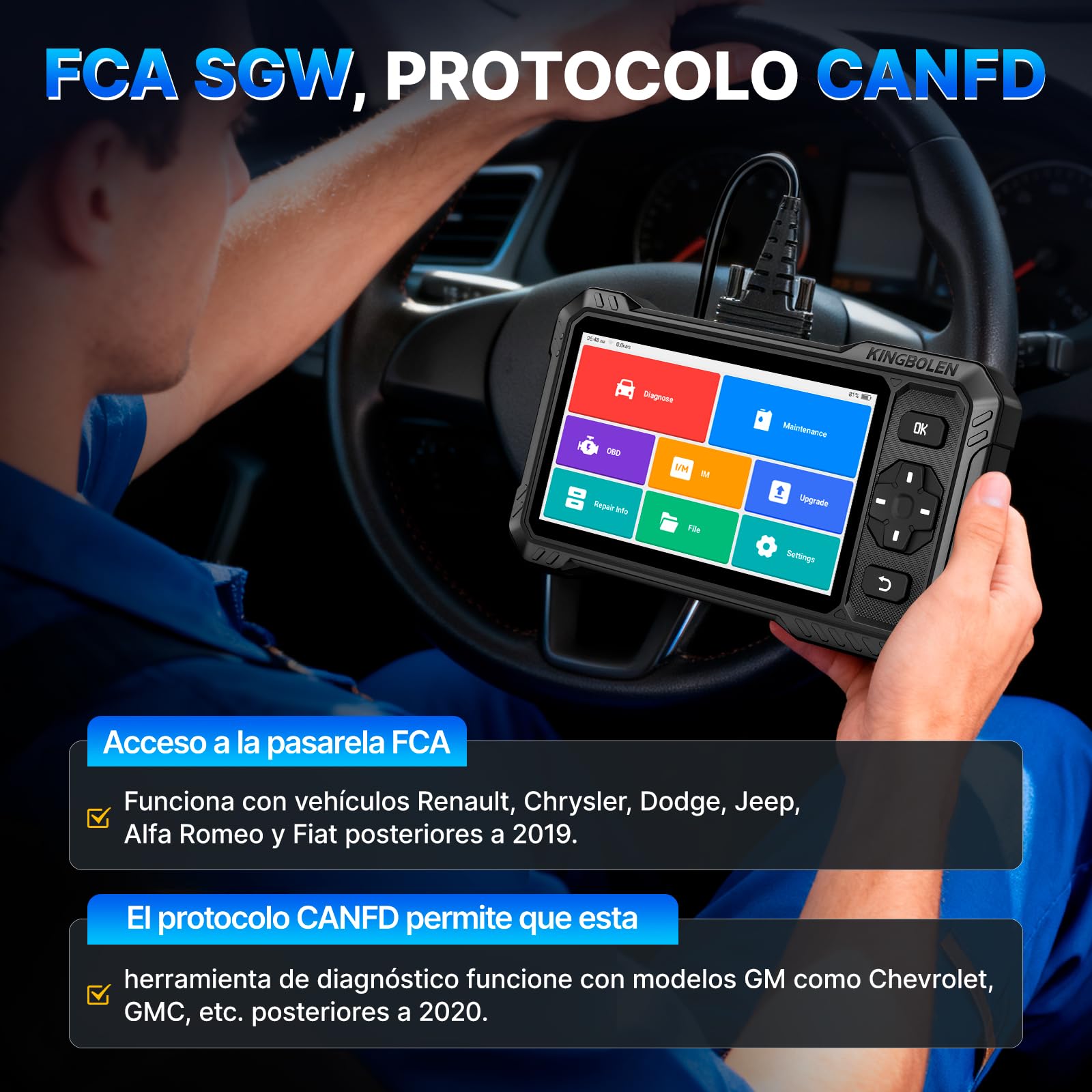 KINGBOLEN S6 Elite OBD2 Diagnosis Coche Multimarca, Bidireccional Maquina Diagnosis Coche,Sistema Completo Diagnosis 15+Reajustes, CANFD, FCA, Vin Automático, Actualizaciones gratuitas