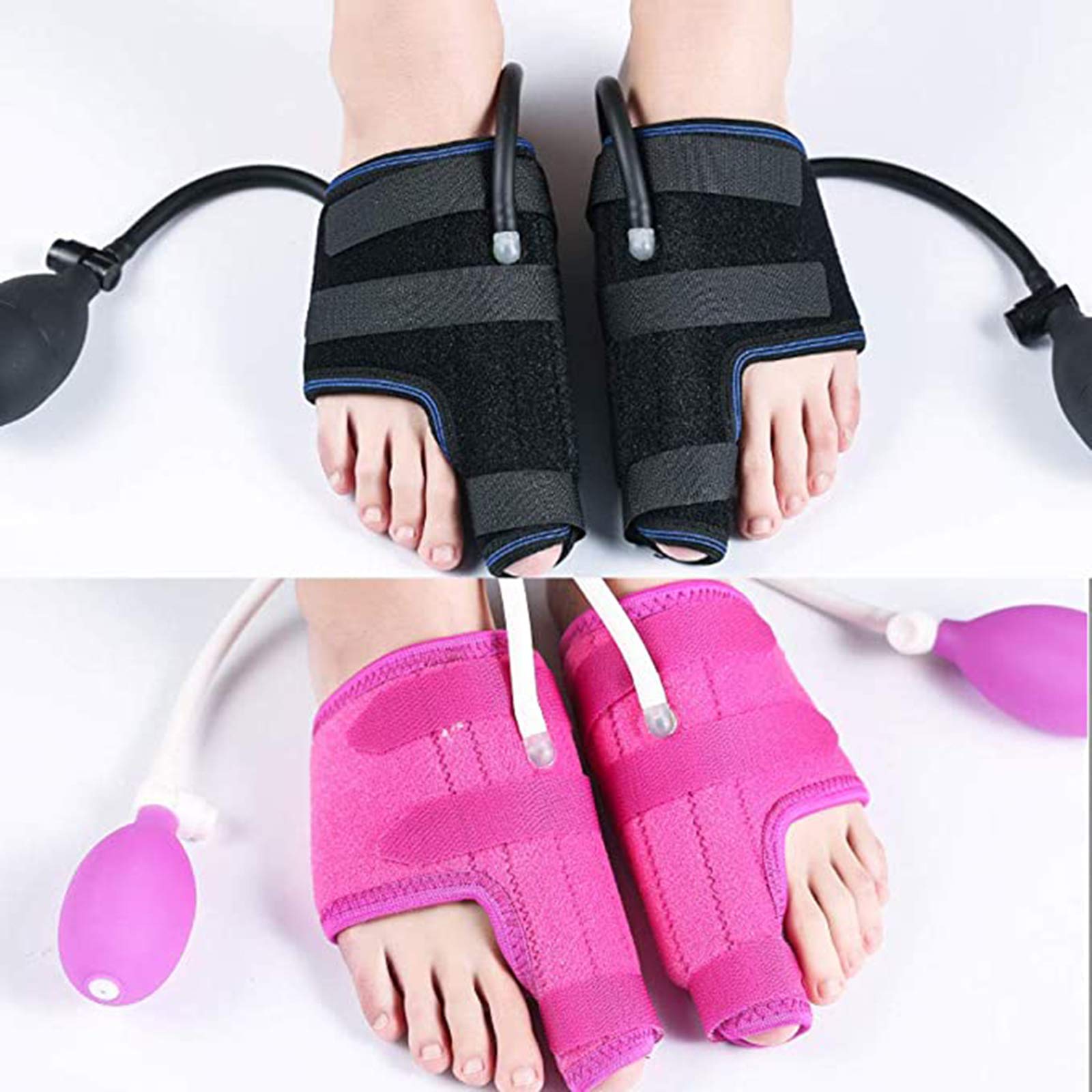 Corrector Neumático De Valgo del Pulgar, Corrector De La Férula del Dedo Gordo del Pie con Férula De Presión Barométrica Controlable Día Y Noche / 1 Par,Rosado
