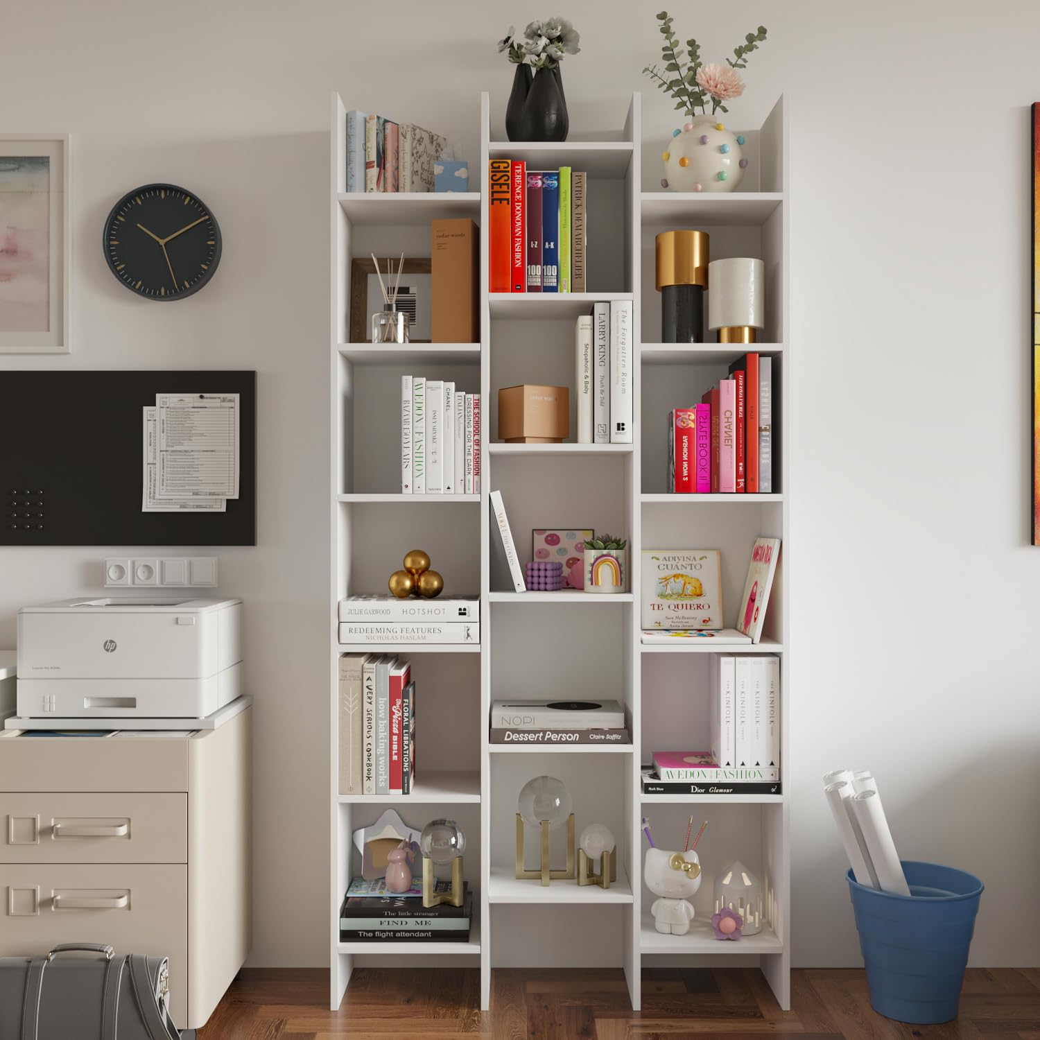 EGLEMTEK Libreria Marchina Design Cubico Scaffale Mensola Moderna Mobile Per Libri Con Ripiani Per Soggiorno Salotto 192 x 96 x 25 cm (Colore Bianco)