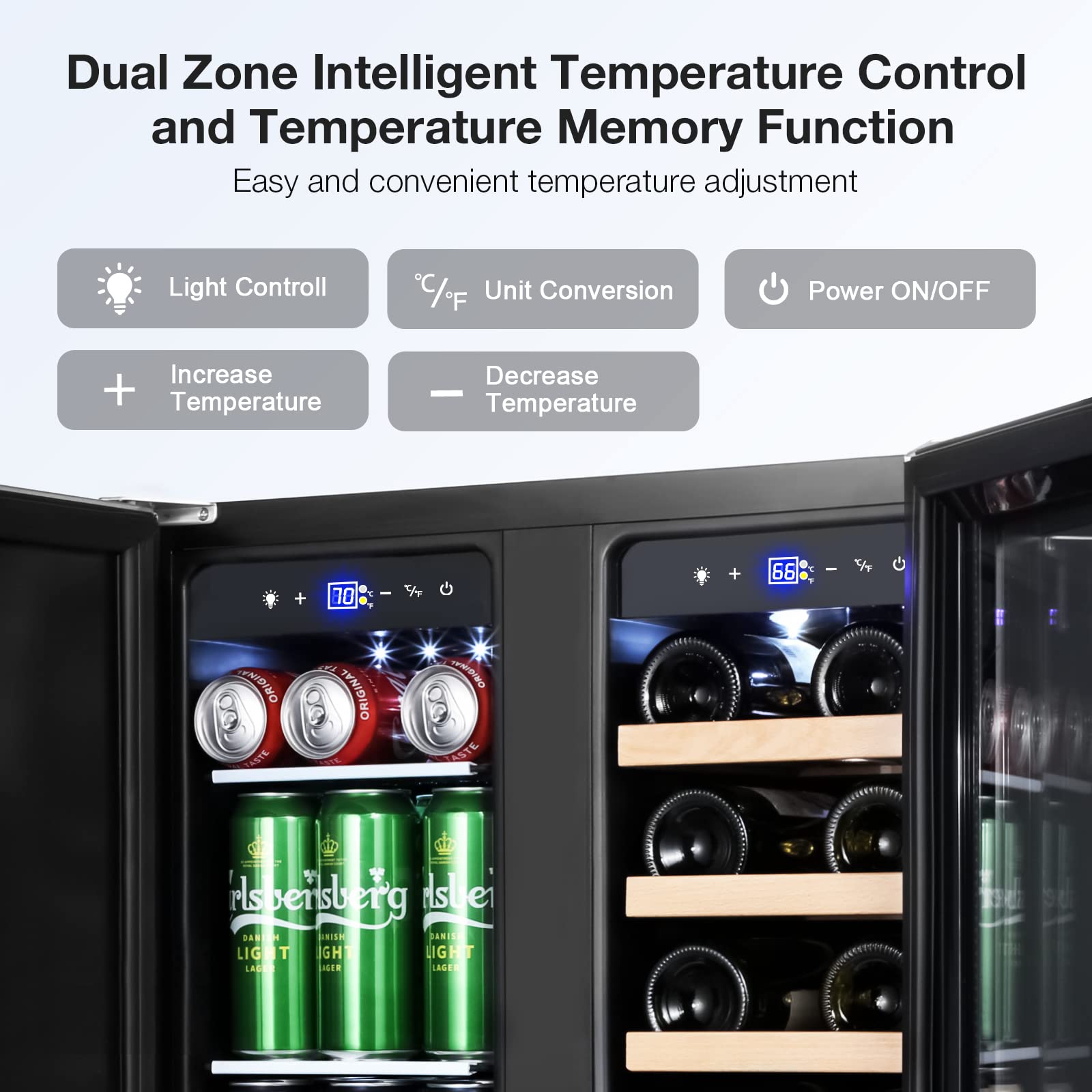 TYLZA Wine and Beverage Refrigerator, 24 inch Dual Zone Wine Beverage