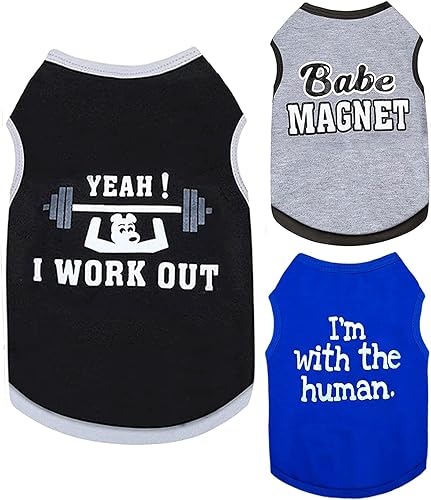 Miniatura 6 de Yikeyo Juego de 3 ropa para perros pequeños niños gatos verano mascotas cachorros camisa para Chihuahua Yorkies A/3 PC.