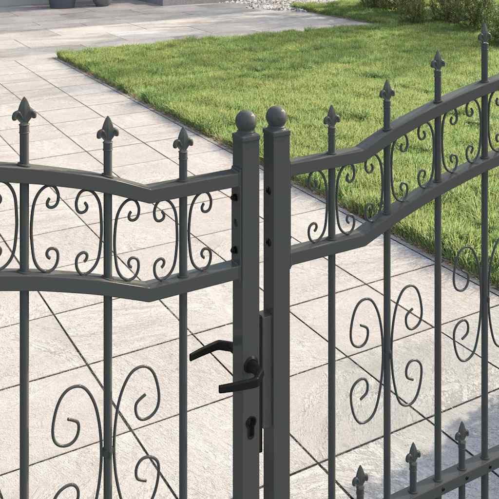 IKAYAA Cancello Doppio con Punte a Lancia Cancelletto Giardino Cancello per Recinzione Cancello Pedonale Privacy con Serratura e Chiavi Ingresso Pedonale in Acciaio-Grigio-305 x 100 cm