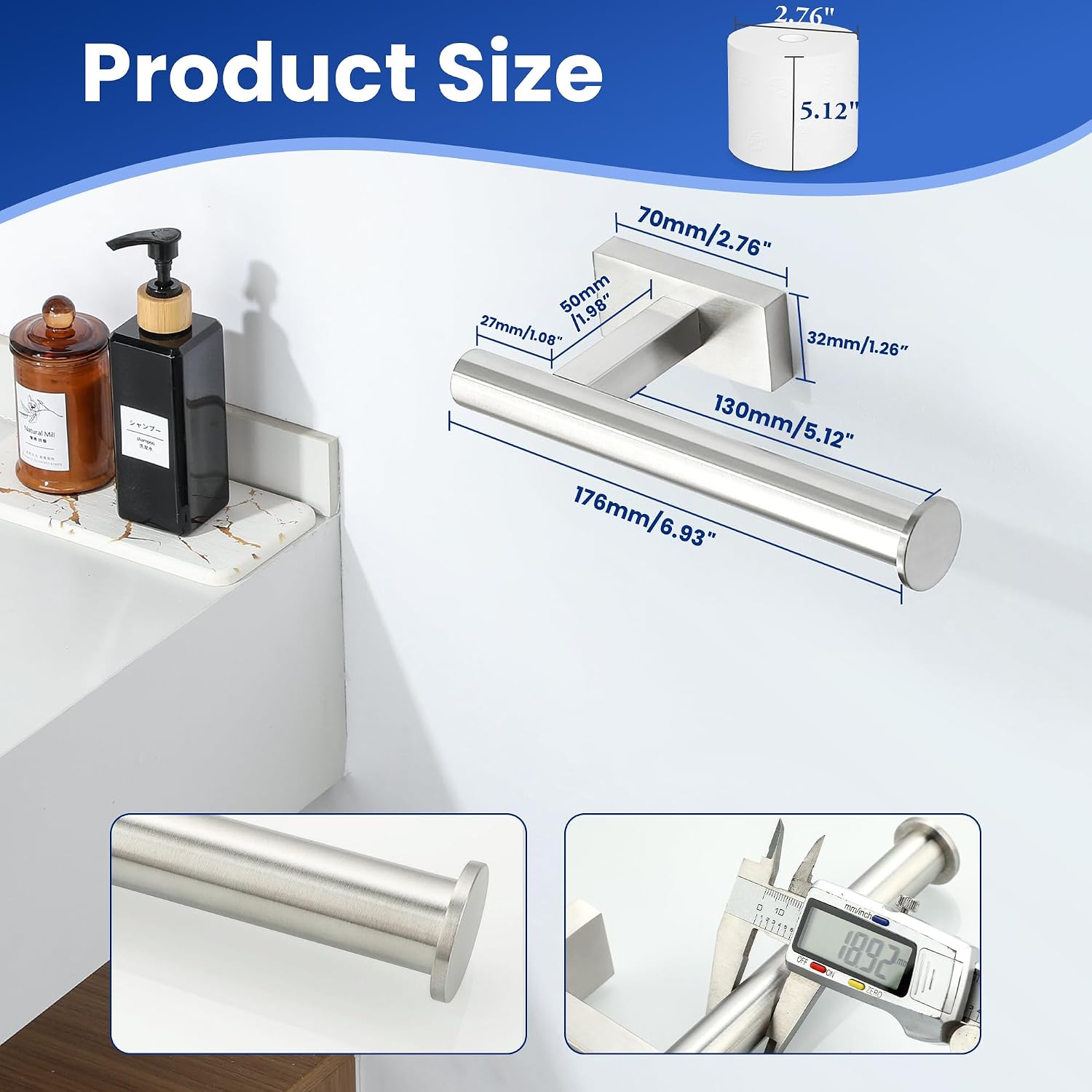 Mooche Paper Towel Holder, Screw-in Paper Towel Roll Holder, Length 6.93" image 2