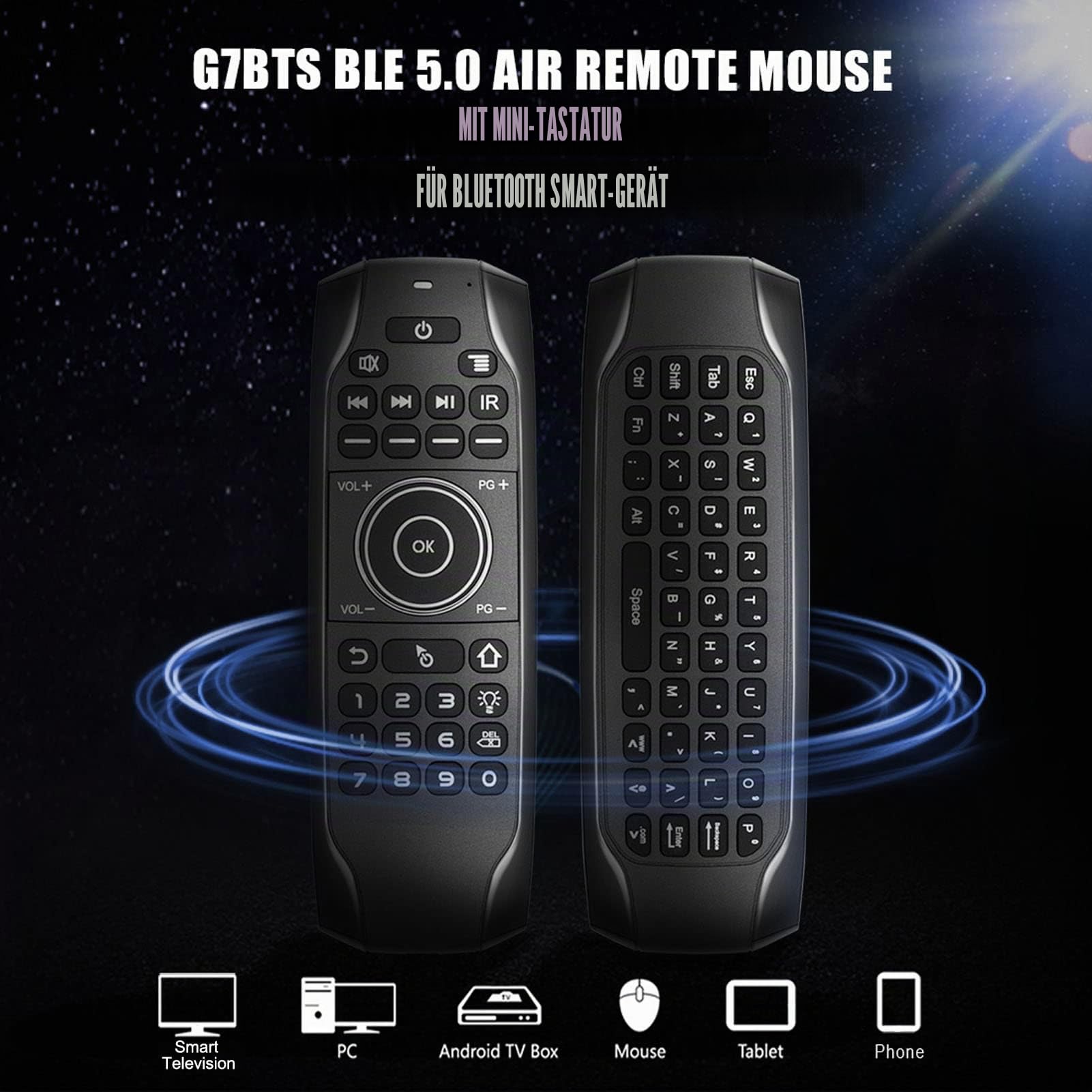 VBESTLIFE Sprachfernbedienung, Air Mouse Tastatur Bluetooth Air Fernbedienung, für TV Box Computer Smart Television(G7BTS Bluetooth-Version ohne Empfänger)