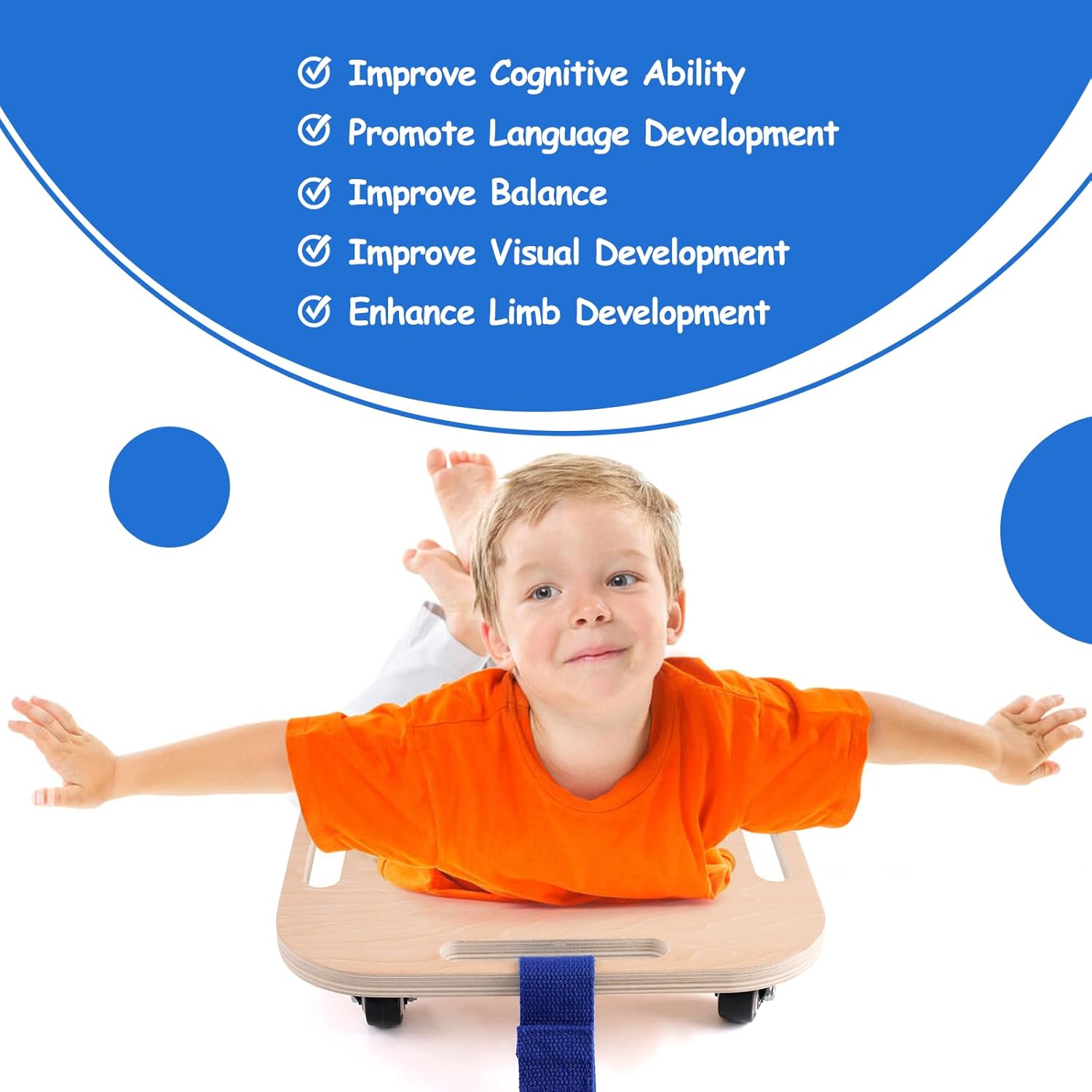 Kids Sitting Scooter Board with Universal Wheels and Handles, Safety Wooden Scooter for Kids Ages 3+ Manual Sport Scooters for Indoor & Gym Class