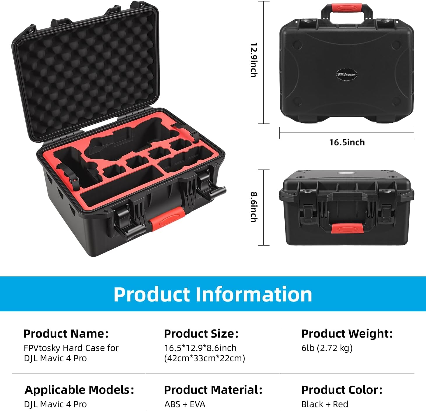 FPVtosky Dual Layer Hard Case for DJI Mavic 4 Pro[CASE ONLY], Waterproof Hard Case for Mavic 4 Pro Drone, Travel Carrying Bag Storage Box for DJI Mavic 4 Pro Fly More Combo Accessories