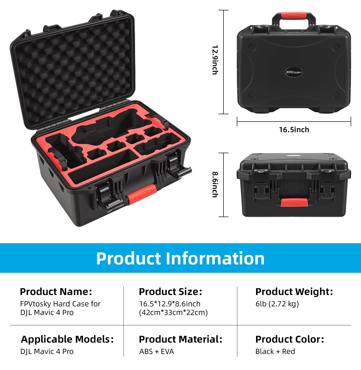 FPVtosky Custodia rigida a doppio strato per DJI Mavic 4 Pro (solo custodia), custodia rigida impermeabile per drone Mavic 4 Pro, borsa da viaggio per DJI Mavic 4 Pro Fly e altri accessori combinati