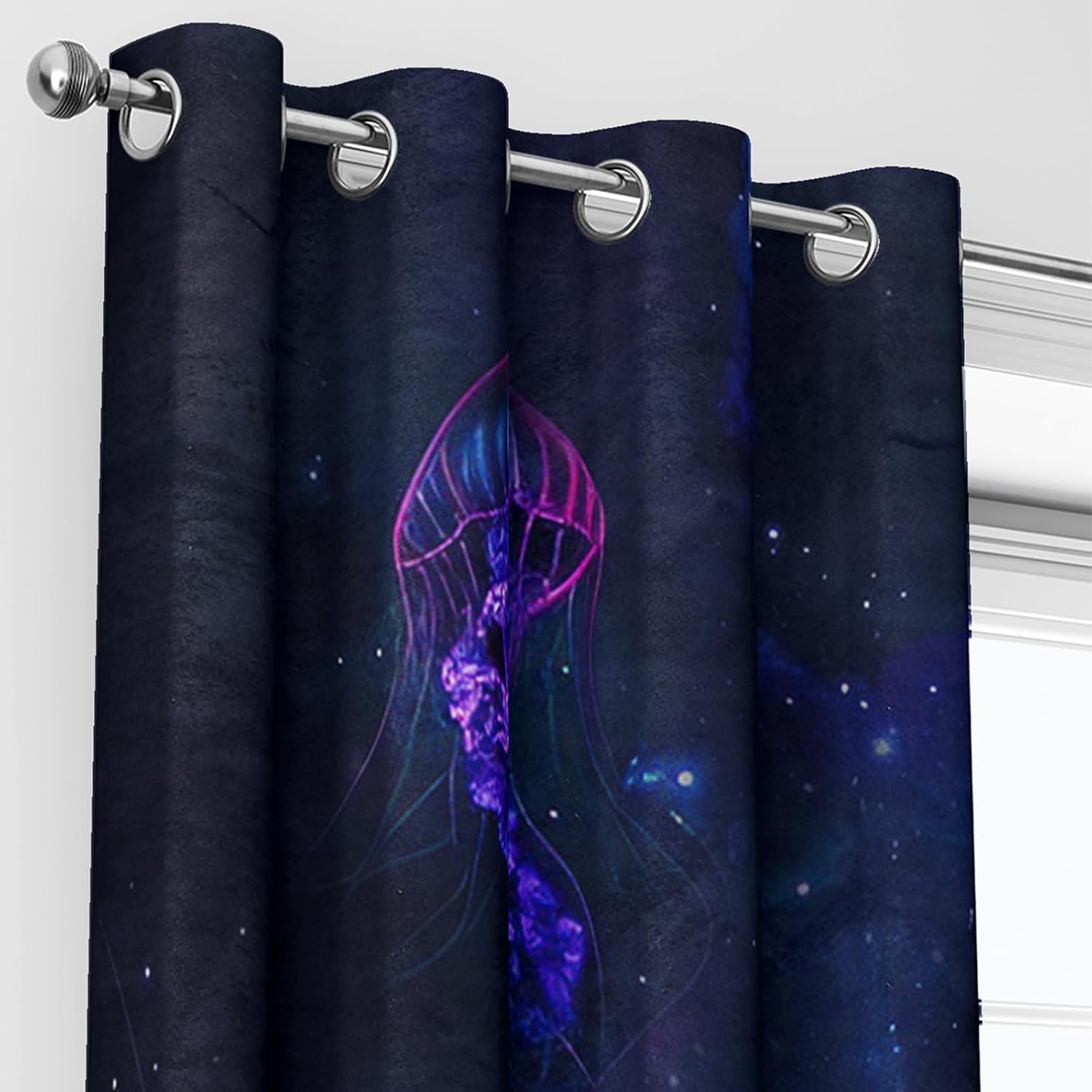 AILONEN Kids Sea Turtle Window Curtain,Dreamy Night Starry Jellyfish Window Drapes,Colorful Turtle Printed Ocean Animal Grommet Curtain,2 Panels Set, 38" W x 45" H