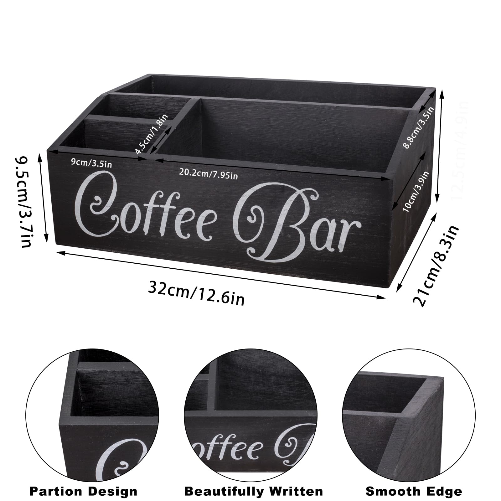 Organisateur de Thé et Station de Café - Accessoires pour Sachets, Lait, Serviettes, Capsules, Bâtonnets de Sucre (Noir)