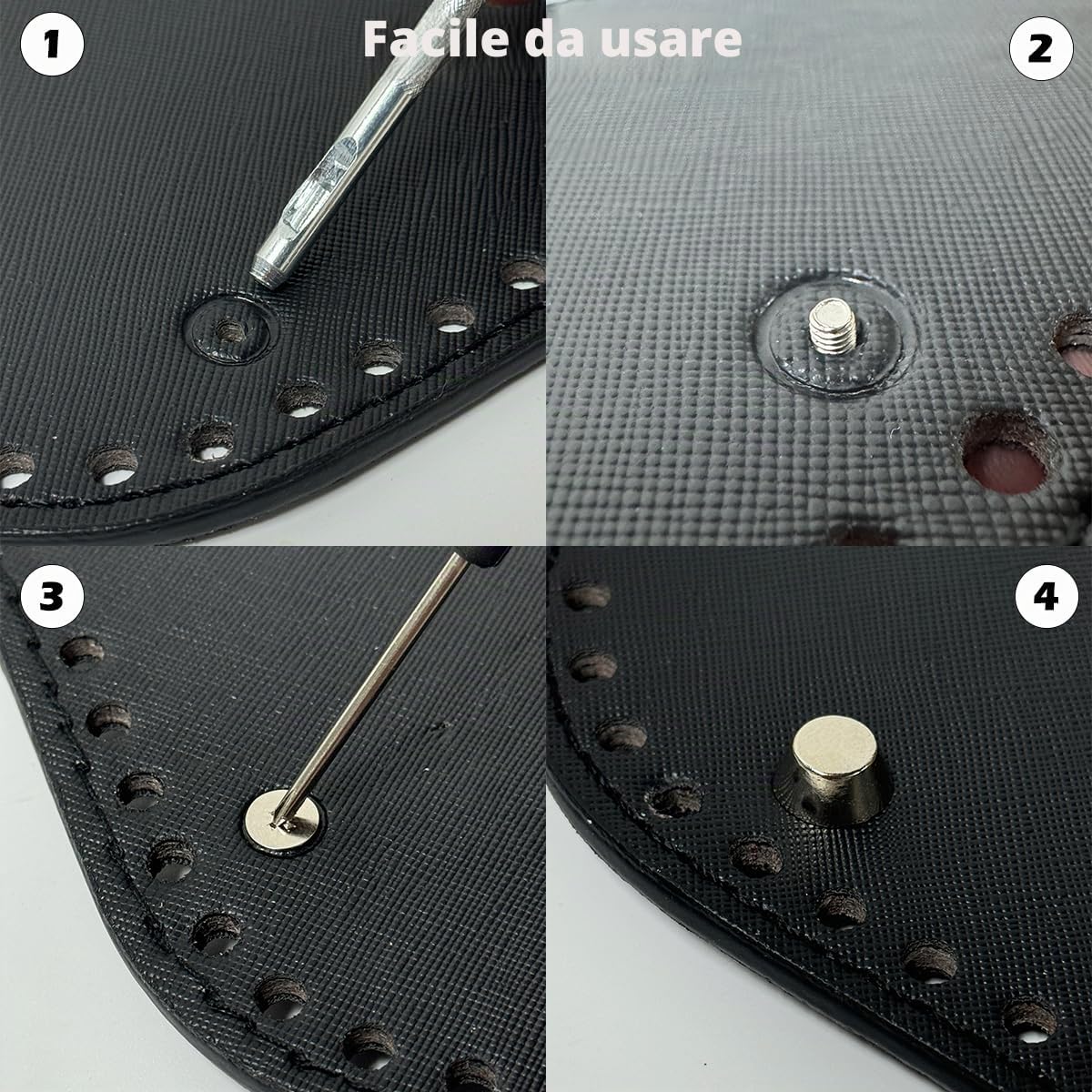 72 Pezzi Piedini per Borse,11mm Borchie per Piedi Borchie Chiodi in Lega Piedini Metallici per Borse, con Cacciavite e Punzonatore, per Borsette, Zaini, Artigianato Fai da Te(Oro Argento Nero)
