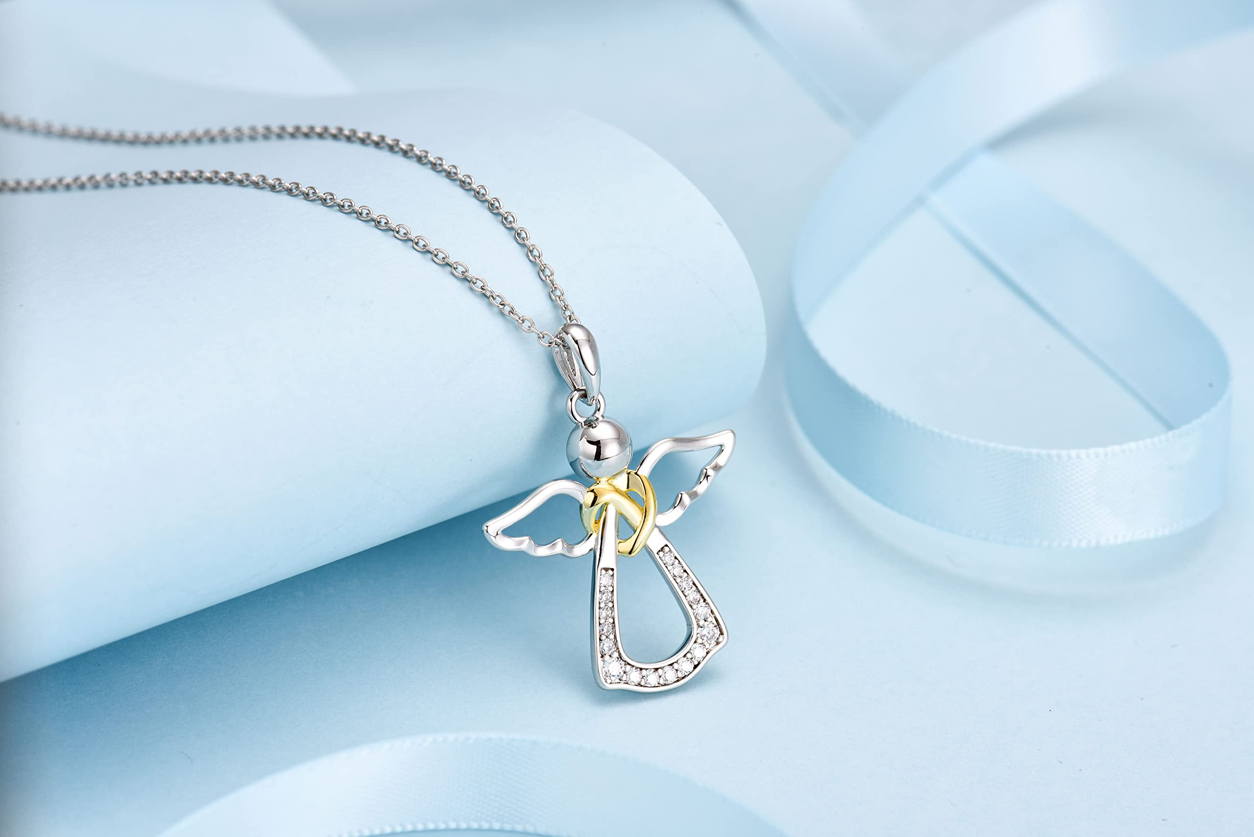 Schutzengel Kette 925 Silber Halskette Engel Anhänger Geburtstag Geschenke für Frauen Mädchen Kinder