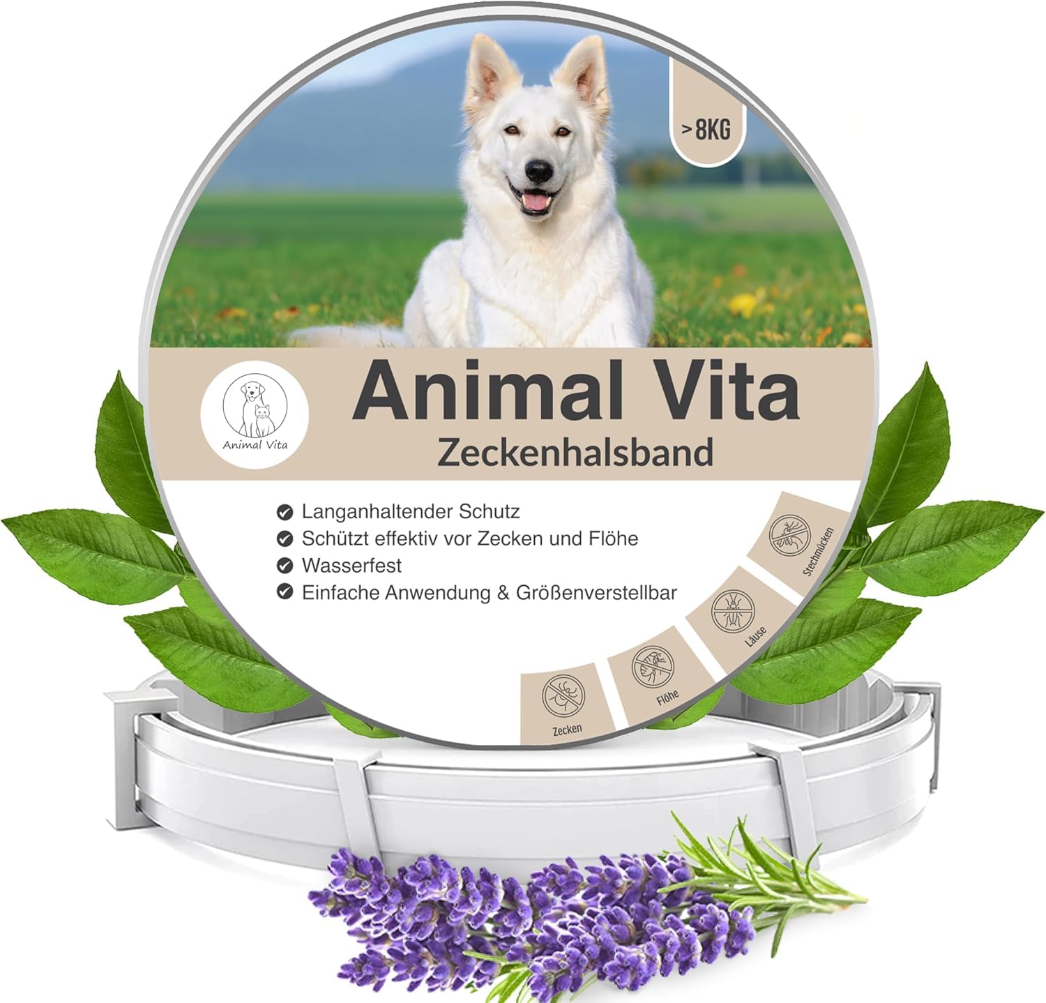 Animal Vita® Zeckenhalsband für Hunde [zuverlässiger Schutz vor Zecken] wasserdicht und verstellbar - bis zu 8 Monate Zeckenschutz mit 100% natürlichen Inhaltsstoffen, mit Zitroneneukalyptus