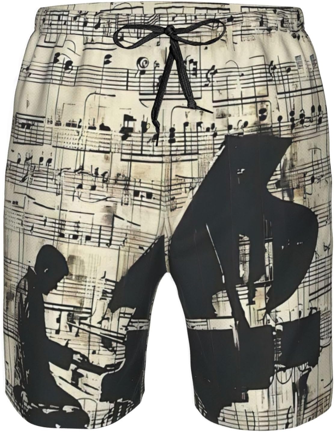 Sheet Music Print Men's Quick-Drying Shorts Casual Beach Pants Stretch Waist Shorts and Pockets