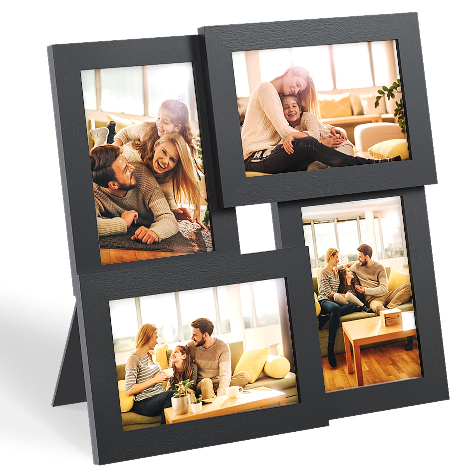 Egofine 4x6 Collage Picture Frames, Made of Solid Wood, Family Picture Frame Display Four 4x6 Photos, Covered by Plexiglass for Wall Hanging and