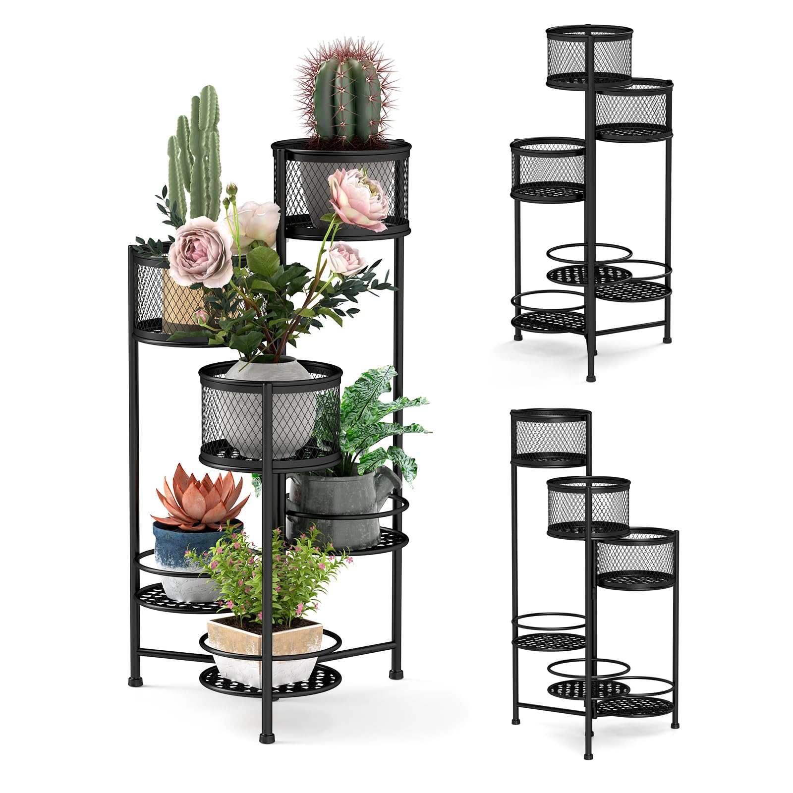 COSTWAY Porta Piante da Interno Pieghevole, Scaffale per Piante e Fiori in Metallo a 6 Livelli,Porta Vasi Salvaspazio da Balcone e Salotto, 41 x 39 x 82 cm (Nero)
