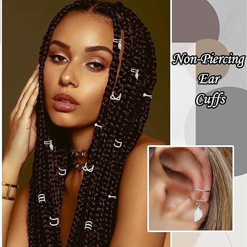 Miniatura 4 de NAISKA 15 piezas de joyería para el cabello para trenzas, accesorios de rastas de estrella, accesorios de trenza de metal, clips sin perforación,