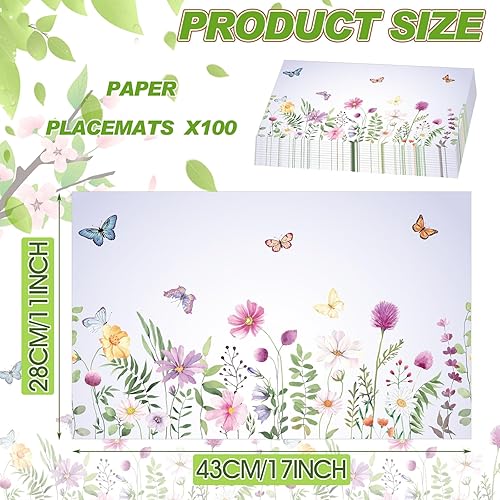 Miniatura 4 de Paquete de 100 manteles individuales desechables de papel floral de primavera y verano de 11 x 17 pulgadas, manteles individuales desechables para