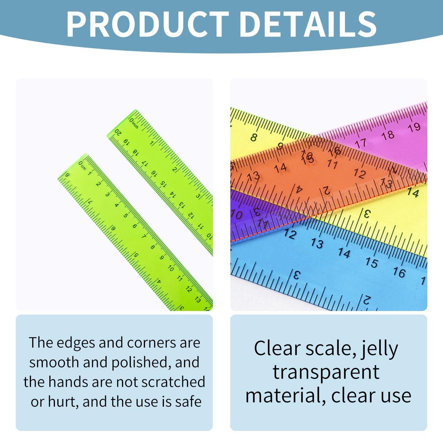 Mini Ruler Inches 20 Pcs Colorful Transparent Rulers, Kids Rulers, Mini Rulers, Reading ...