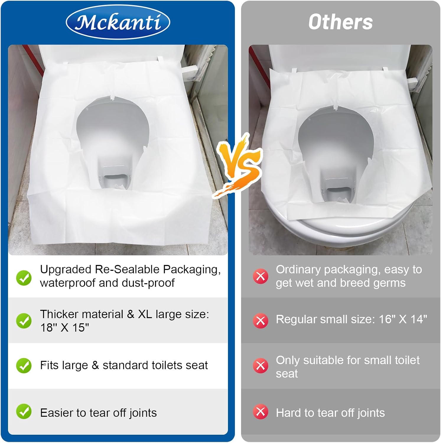 Mckanti Toilet Seat Covers Disposable - 60 Pack XL Flushable Paper Toilet Seat Covers for Adults Kids Potty Training, Biodegradable Travel Essential Accessories for Public Restrooms Airplane Camping