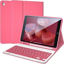 iPad 9th Generation Case with Keyboard 10.2 Inch 2021/2020/2019 Wireless BT Detachable Folio Cover with Pencil Holder for iPad th Gen/8th Gen/7th Gen/iPad Pro 10.5" Pink