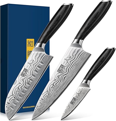 HOSHANHO Juego de cuchillos de 3 piezas, juego profesional de cuchillos de cocina de acero en polvo de alto carbono, juego de cuchillos ultra