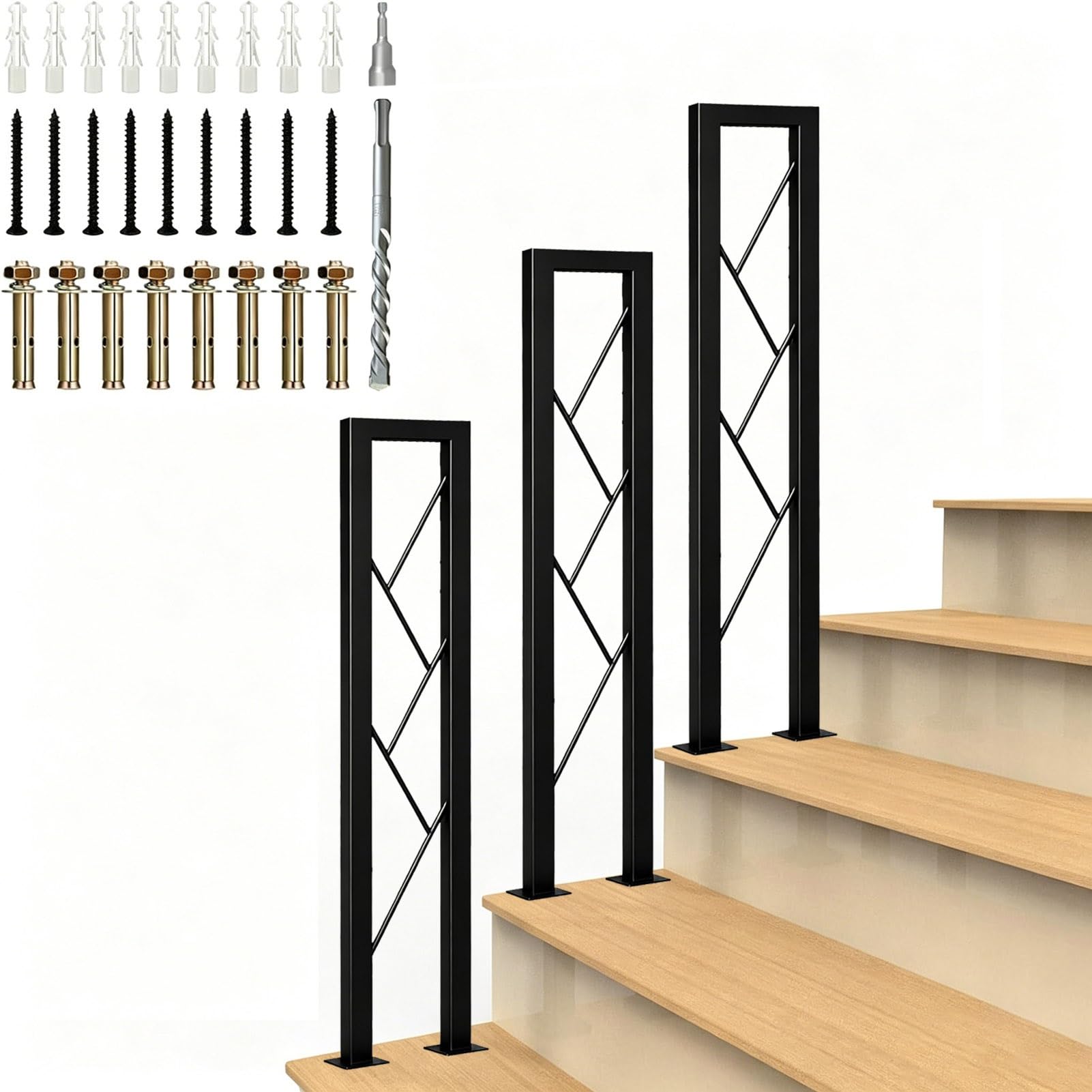 Garden Stair Railing Handrail, Hand Rails for Outside Steps Terrace, U-Shaped Stair Handrail Balustrade - Industrial Wrought Iron Porch Deck Railing, Gold Black(Black,35cm/14in)