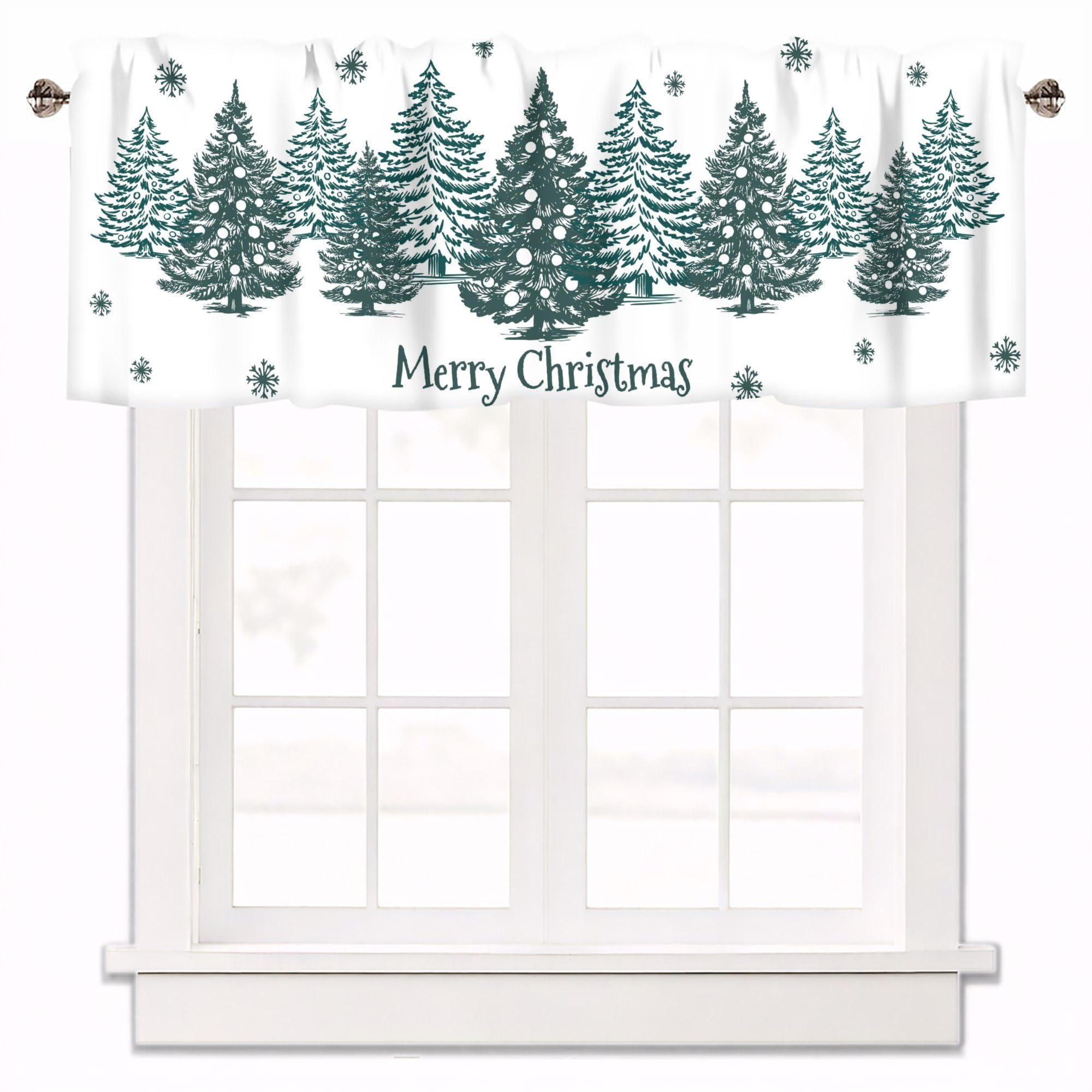 Christmas Green Tree Curtain Valances for Windows 42 x 12 Inch