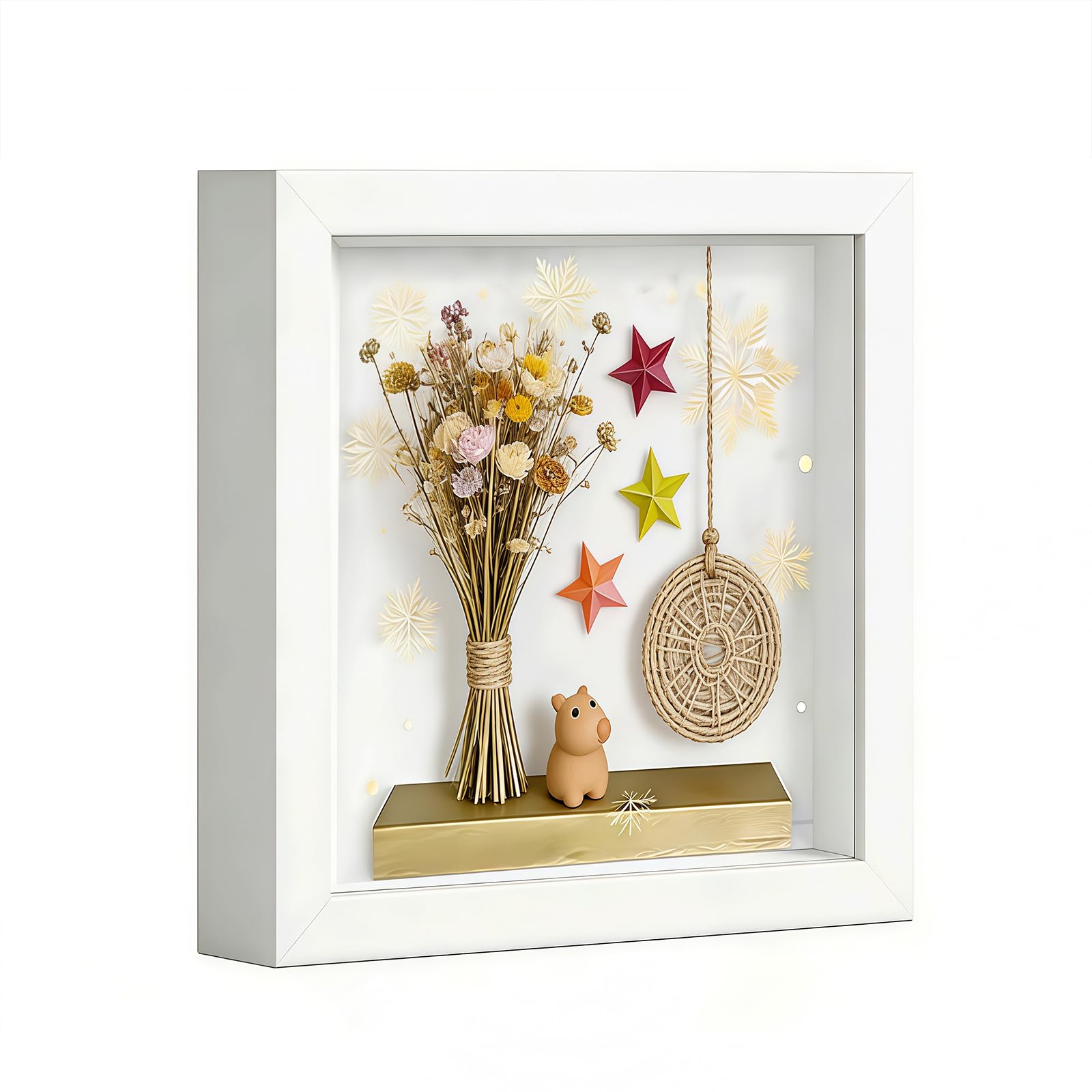 3D Shadow Box Frame, 17.8 x 17.8 cm Deep Box Frame for Objects up to 3cm, Picture Frame Wooden Deep Box, Picture Frame for Filling for Objects Photos Artworks Memories Flowers Crafts White
