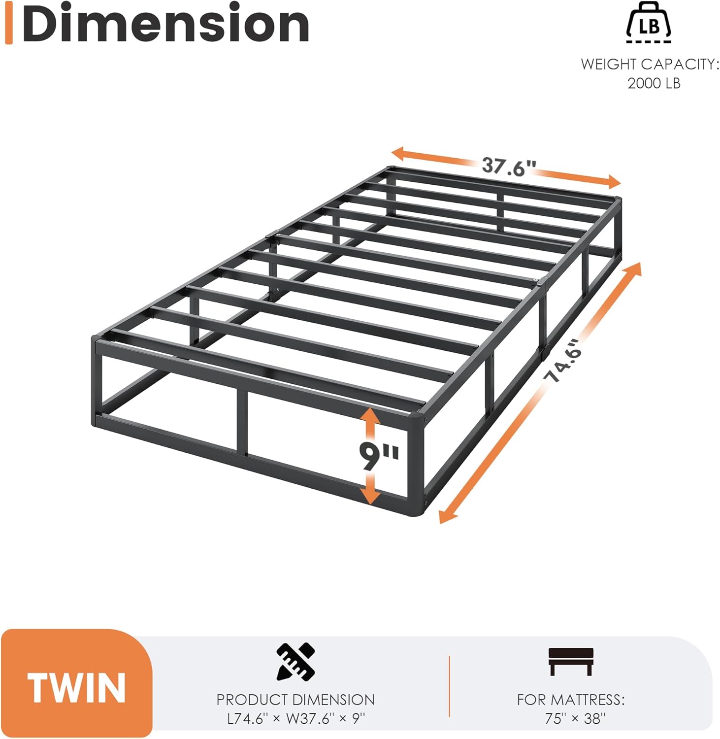HAVONIZD 9 Inch Box Spring Twin, Heavy Duty Box Spring for Twin Bed, Easy Assembly, Metal Frame Mattress Foundation with Fabric Cover