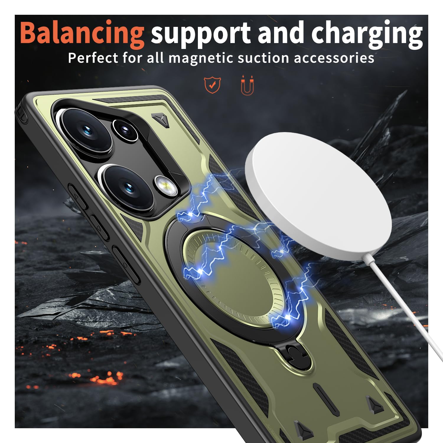 SORAKA Case for Xiaomi Poco M6 Pro 4G with Ring Stand,Compatible with MagSafe Case for Xiaomi Poco M6 Pro 4G case with Iron Sheet Rugged Shock-Absorbing case Military-Grade Drop Protection Green