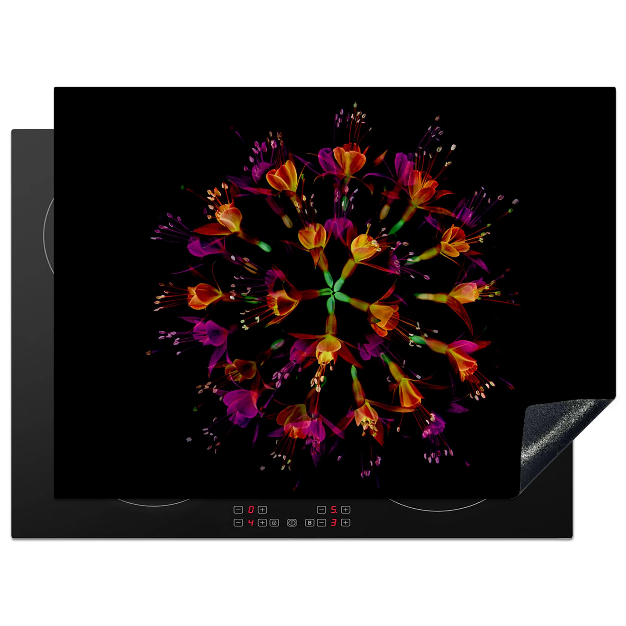 KitchenYeah© Induction Hob Cover Protector Mat 20.5"x28" / 71x52 cm Kitchen Universal Ceramic Covers for Electric Cookers Vinyl Flowers - Orange - Pink - Black