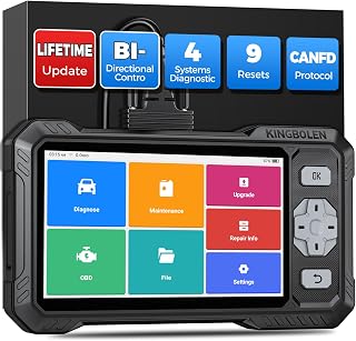 KINGBOLEN S608 OBD2 Diagnosis Coche Multimarca, Bidireccional Maquina Diagnosis Coche,Diagnóstico de 4 Sistemas(ECM/TCM/SRS/ABS) 9+Reajustes, CANFD, FCA, Vin Automático, Actualizaciones gratuitas